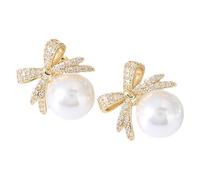 Collezione clous d'oreilles Orecchini a fiocco di perle, alla moda, di lusso, alta qualità, con ciondolo con strass, orecchini a bottone raffinati e versatili