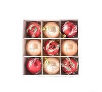 Collezione di 9 palline di Natale con materiale plastico infrangibile e dettagli dipinti a mano, adatte per appendere l'albero delle vacanze e decorazioni per luoghi (6 cm)