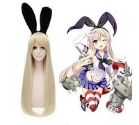 Collezione di anime Kantai Parrucche Shimakaze Cosplay Parrucca per costume da festa di Halloween in fibra d'oro resistente al calore lunga 100 cm