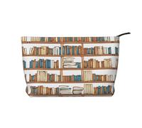 Collezione di divertenti scaffali per libri e borsa da viaggio in pelle con cerniera, borse cosmetiche donne, pic cola