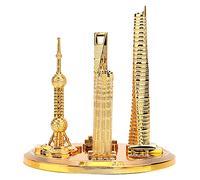 Collezione di modelli di edifici di Shanghai, souvenir della Torre della Perla Orientale e del Global Financial Center, replica architettonica in metallo bronzo dorato galvanizzato (Oro-Piccolo)
