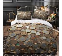 Collezione di monete copripiumino Set di 3 Pezzi morbida motivo 3D con federe per cuscini incluso federe progettazione della valuta Set Di Copripiumino for coppie e ragazze Single（140x200cm）