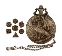 Collezione Dice Set, Dice Set with Case, Pocket Watch Dice, RPG Dice Set, Dragon Pattern Role Playing Dice Set with Pocket Watch Case for Tabletop RPG Adventures, Bronzo and Silver