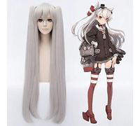 Collezione Kantai Amatsukaze Parrucca cosplay lunga diritta da 100 cm per donna Capelli sintetici per parrucche in costume da festa anime Grigio argento