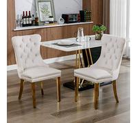 Collezione moderna, high-end Tufted Solid Wood Contemporary Velvet Upholstered Dining Chair with Golden Stainless Steel Plating Legs, Nailhead Trim, Set di 2, Piegatura e Oro