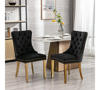 Collezione moderna, high-end Tufted Solid Wood Contemporary Velvet Upholstered Dining Chair with Golden Stainless Steel Plating Legs, Nailhead Trim, Set of 2, Black and Gold