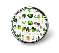 Collezione senza soluzione di continuità di varie verdure ed erbe comuni su spilla rotonda bianca, spilla da cravatta unisex liscia, spilla leggera per gioielli artigianali, decorazione per accesso