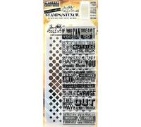 Collezione Tim Holtz Stamper's Anonymous Tim Holtz Dots and Phrases Set di timbri e stencil per tecniche miste THMM117