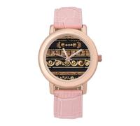 Collezioni di antichi ornamenti greci dorati antichi bordi scuri da donna elegante orologio analogico al quarzo cinturino in pelle orologio da polso, Stile:, regular, Cinturino