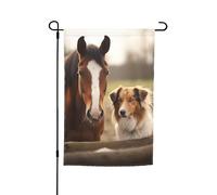 Collie Cane E Cavallo Insieme Bandiera Da Giardino Doppio Lato Fattoria Vacanze Yard Bandiera 30x45 Pollici Stagionale Esterna Banner Per Primavera Estate Prato Portico Decorazione Della Casa Piccola