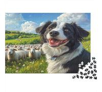 Collie di frontiera Jigsaw Puzzle Impossibili 1000 Pezzi Pascolo prato Decorazione Per La Casa. Rilassamento E Intelligence Per Adulti E Ragazzi Da 14 Anni 1000pcs (75x50cm)