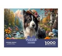 Collie di frontiera Puzzle Impossibili 1000Pcs Autunno foresta Stream Decorazione Per La Casa. Giochi Rilassamento E Intelligence Per Adulti E Ragazzi Da 14 Anni 52x38cm/1000pcs
