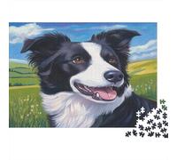 Collie di frontiera Puzzle Impossible 1000 Pezzi Prairie cielo blu Decorazione Per La Casa. Giochi Rilassamento E Intelligence Per Adulti E Ragazzi Da 14 Anni 1000pcs (75x50cm)