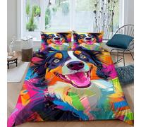 Collie di frontiera Set Copripiumino Matrimoniale animaleei graffiti Stampa 3D Biancheria Da Letto Microfibramorbida Microfibra,chiusura Lampo E 2 Federe Per Ragazzi E Ragazze King(220x240cm)