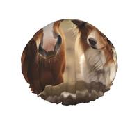 Collie Dog and Horse Together Cuffia da doccia per donne riutilizzabile a doppio strato cuffia da bagno tappi per capelli fascia elastica impermeabile da donna spa salone doccia cappelli per capelli
