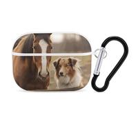 Collie Dog Horse Custodia per AirPods Pro 2, antiurto, custodia rigida protettiva per uomo e donna, compatibile con AirPod Pro custodia di 2a/1a generazione con portachiavi - bianca