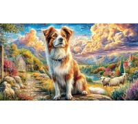 Collie-Dog-in-Pastoral-Landscape Puzzle 1000 pezzi Carta riciclata Estremamente difficile Gioco stimolante per donne e uomini per relax 38x26/1000 pezzi