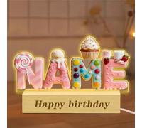 Collienght Personalizzato Candy e Desserts Tema Nome Lettera LED Night Light Ice Cream Acrilico Cartello Targa per Camera da Letto Soggiorno Personalizzato Creativo Bambini Nome Lettera LED Lampada
