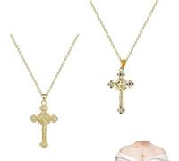 Collier Croix pour Femme - Collier en Croix Doré avec Pendentif en Zircon Cubique - 2 Pièces - 20mm30mm - Cadeau Élégant et Pratique
