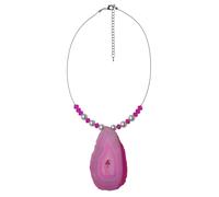 Collier filo di controllo color argento perle bianche sfere rosa e disco di a...