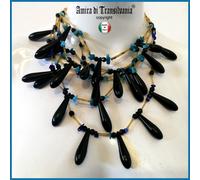 collier girocoll collana donna gioiello pietre perle goccia nera turchese e oro