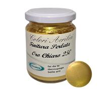 COLLMON srl Colore acrilico di alta qualità all'acqua, barattolo in vetro 125ml - finitura opaca, perlata o vernice trasparente (250 - Oro Chiaro perlato)