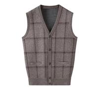 Collo da uomo autunno inverno moda casual con scollo a V a maniche in maglia e gilet in pile Panciotto Quadri Maglioncino Colletto Maglione Natalizio 3xl Alamari per Cardigan (Khaki, XL)