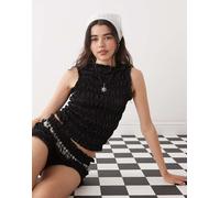 COLLUSION - Canotta effetto raso nera arricciata in coordinato-Nero 38