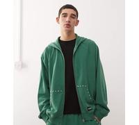 COLLUSION - Felpa squadrata verde con cappuccio, borchie e chiusura con zip L