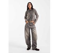 COLLUSION - Giacca aderente in denim grigio slavato floccata con cuciture a contrasto-Rame M