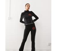 COLLUSION - Leggings a zampa super lunghi neri con riga laterale in coordinato-Nero M