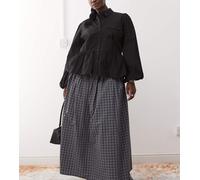 COLLUSION Plus - Gonna lunga grigia a quadri con vita scesa-Multicolore 58