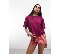COLLUSION - T-shirt squadrata a maniche corte color prugna-Multi XS