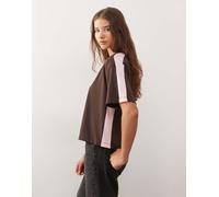 COLLUSION - T-shirt squadrata marrone e rosa a contrasto S