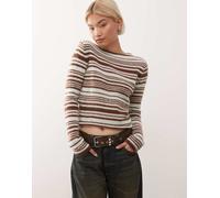 COLLUSION - Top a maniche lunghe in maglia a righe color menta e cioccolato-Marrone XS