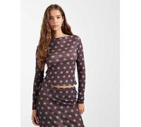 COLLUSION - Top marrone a pois blu effetto sfocato con scollo a barchetta in coordinato-Multicolore L