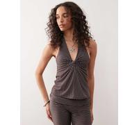 COLLUSION - Top marrone a righe allacciato al collo con nodo sul davanti-Multicolore XS