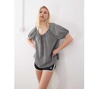 COLLUSION - Top stile grembiule a quadretti monocromatici-Nero XS