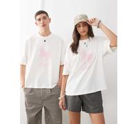 COLLUSION Unisex - T-shirt bianca con stampa di pony rosa-Bianco L