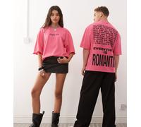 COLLUSION Unisex - T-shirt unisex squadrata stile skater in piqué rosa con scritta Charli XCX BRAT ufficiale-Viola 2XL