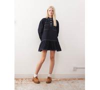COLLUSION - Vestito grembiule corto a maniche lunghe in denim rinse-Verde 36