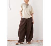 COLLUSIONE - XL - Pantaloni a palloncino color cioccolato a pieghe-Marrone W34