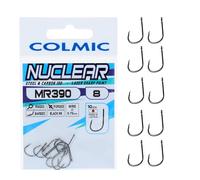 Colmic - 10 Ami da Pesca MR390 Nuclear in Acciaio Carbonio Black Nickel, Taglia 8 - Ringed, Forced, Barb - Ideali per Surf Casting, Bolentino e Light Drifting - Prodotto Ufficiale Colmic