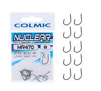 Colmic - 10 Ami da Pesca MR470 Nuclear in Acciaio Carbonio Black Nickel, Taglia 8 - Ringed, Forged, Barb - Per Surf Casting, Rock Fishing, Bolentino e Drifting - Prodotto Ufficiale Colmic