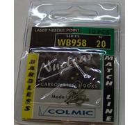 Colmic - 10 Ami da Pesca WB958 Match Carpa in Acciaio Carbonio Bronze, Taglia 20 - Flatted, Forced, Barbless - Robusti e Precisi per Carpa e Pesca Tecnica - Prodotto Ufficiale Colmic