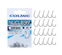 Colmic - 20 Ami da Pesca MR300 in Acciaio Carbonio Black Nickel, Taglia 11 - Ringed, Forced, Barb - Ultraleggeri e Resistenti - Ideali per Surfcasting Agonistico - Prodotto Ufficiale Colmic