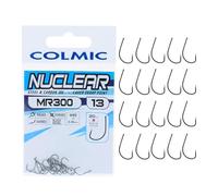Colmic - 20 Ami da Pesca MR300 in Acciaio Carbonio Black Nickel, Taglia 13 - Ringed, Forced, Barb - Ultraleggeri e Resistenti - Ideali per Surfcasting Agonistico - Prodotto Ufficiale Colmic