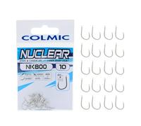 Colmic - 20 Ami da Pesca NK800 in Acciaio Carbonio Taglia 10, con Finitura Nickel - Flatted, Forged, Barb - Ideali per Carpe e Pesca di Potenza - Prodotto Ufficiale Colmic