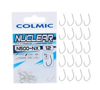 Colmic - 20 Ami da Pesca Nuclear in Acciaio Carbonio N500NX Taglia 12, Finitura Nickel - Flatted, Round, Microbarb - Ideali per Carpe e Pesci di Taglia Grande - Prodotto Ufficiale Colmic