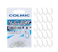 Colmic - 20 Ami da Pesca Nuclear in Acciaio Carbonio N500NX Taglia 6, Finitura Nickel - Flatted, Round, Microbarb - Ideali per Carpe e Pesci di Taglia Grande - Prodotto Ufficiale Colmic